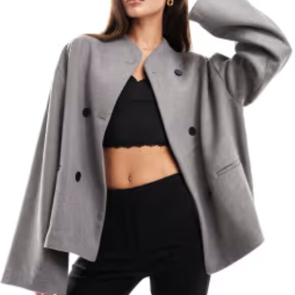 NWT NA-KD  Double Breasted Grey Short Jacket M/38 - Picture 1 of 6